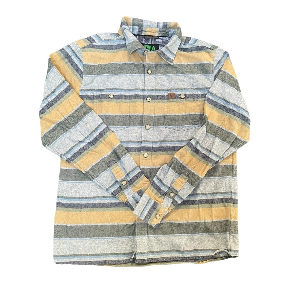 HippyTree Button Up Basalt Flannel Size Medium Yellow and Gray Stripes
